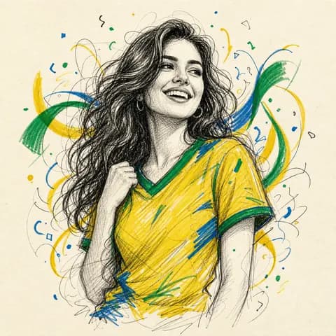 Brazil FIFA World Cup scribble fan art portrait - AI generated illustration in Brazil team colors