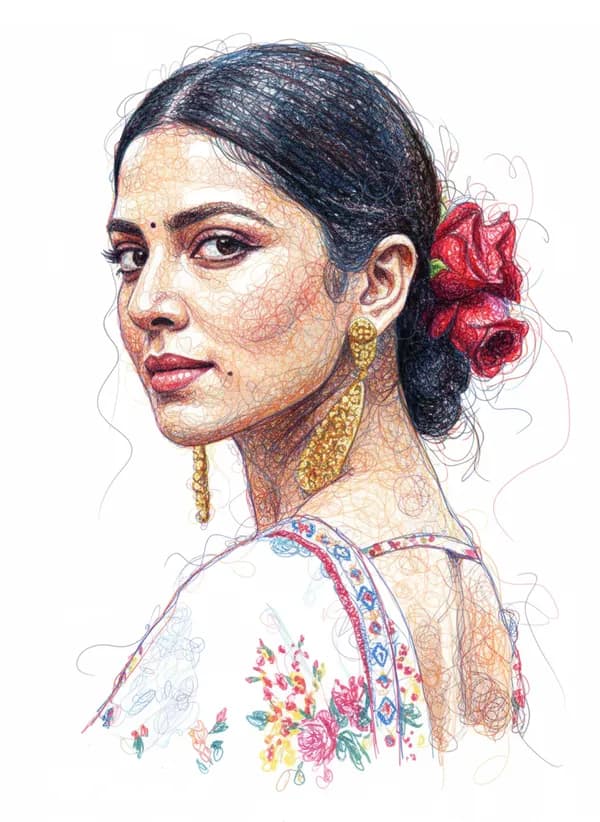 AI-generated scribble portrait with bold pen strokes and artistic shading