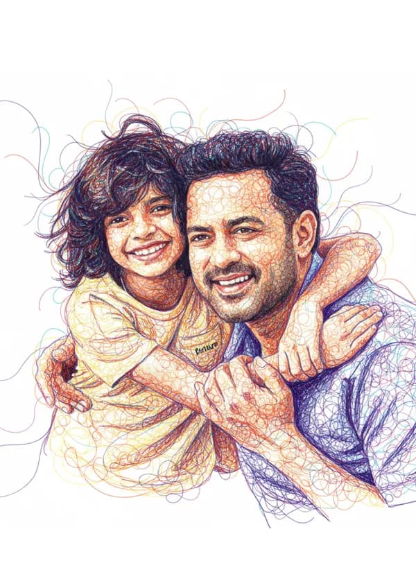 Colorful AI scribble portrait with dynamic brush-like pen strokes